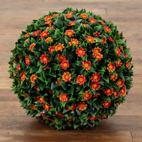 15" UV Resistant Artificial Flowering Daisy Boxwood Ball